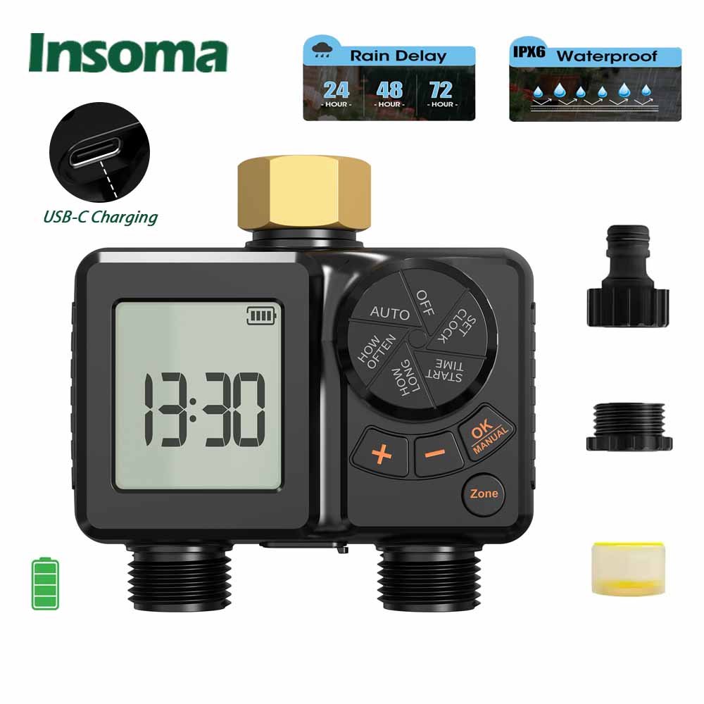Smart Garden Hose Timer - INSOMA IPX6 ตัวตั้งเวลาให้น้ำในสวน จอแสดงผลขนาด 2.8 นิ้ว