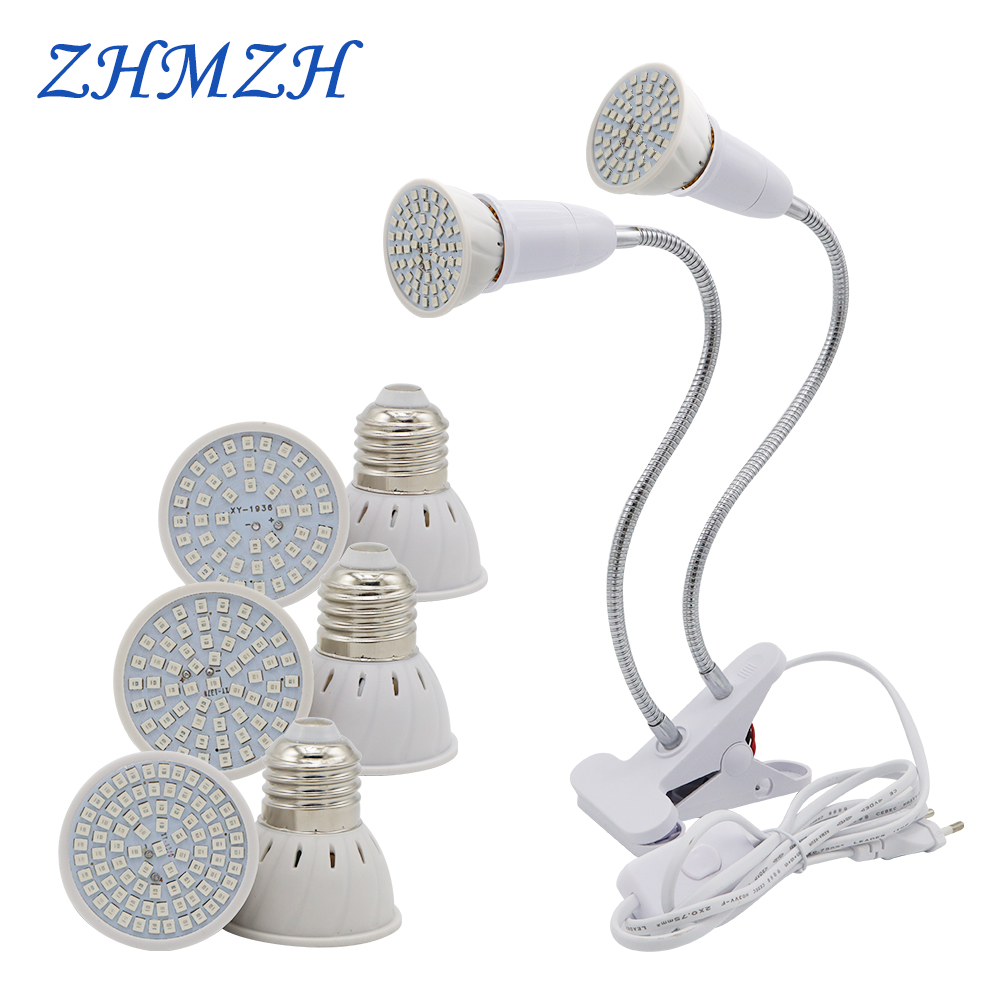 Plant Grow Light Full Spectrum - E27 LED ปลูกหลอดไฟ 110V 220V สองหัวคลิป