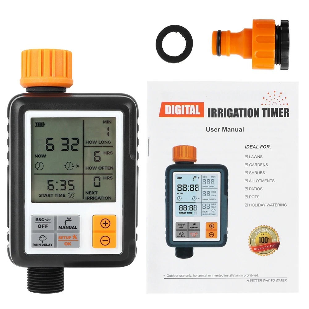 Smart Garden Water Timer - ตัวตั้งเวลาให้น้ำสวนอิเล็กทรอนิกส์, หน้าจอ LCD ขนาดใหญ่อัตโนมัติอัจฉริยะ, ตัวควบคุมระบบรดน้ำกันน้ำ