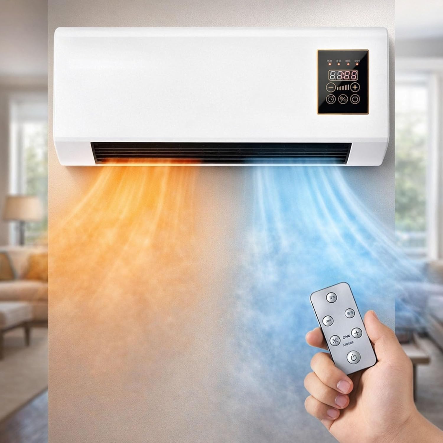Smart Garden Rooms - พัดลมแอร์แบบติดผนังพกพา 2 in 1 ระบบทำความร้อนและความเย็น, เครื่องปรับอากาศอัจฉริยะแบบไม่ต้องต่อท่อและเครื่องทำความร้อนแบบคอมโบพร้อมรีโมท,