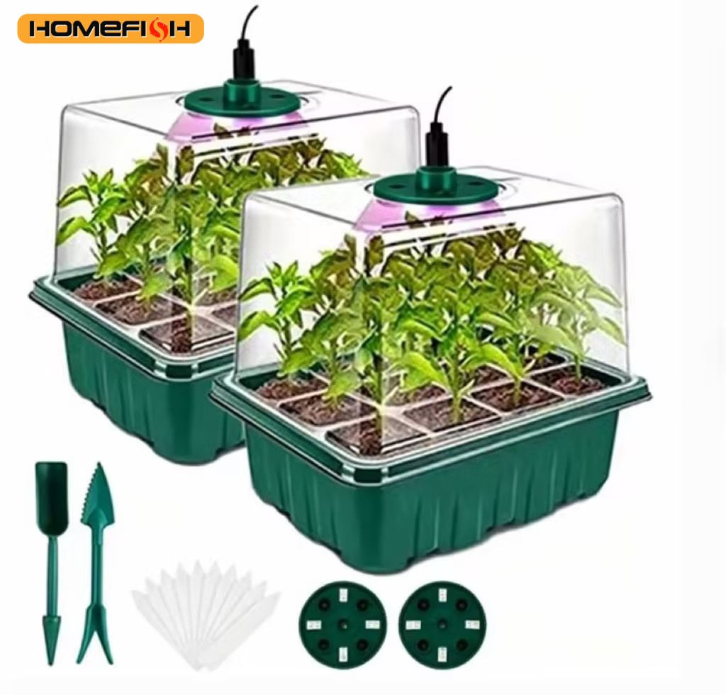 Smart Garden Domes - ถาดเพาะเมล็ดพร้อมไฟปลูก 2 ชุด ชุดเพาะเมล็ดแบบโดม ปรับความชื้นได้ ถาดเพาะต้นกล้าสำหรับทำสวน