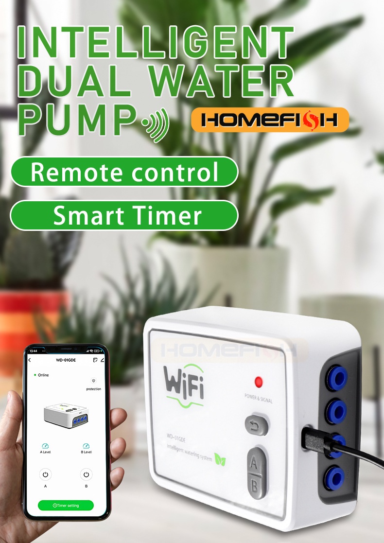 Smart Garden Domes - เครื่องให้น้ำอัตโนมัติแบบสองปั๊ม HOMEFISH WIFI ควบคุมผ่านสมาร์ทโฟน สำหรับต้นไม้ในกระถาง ระเบียง