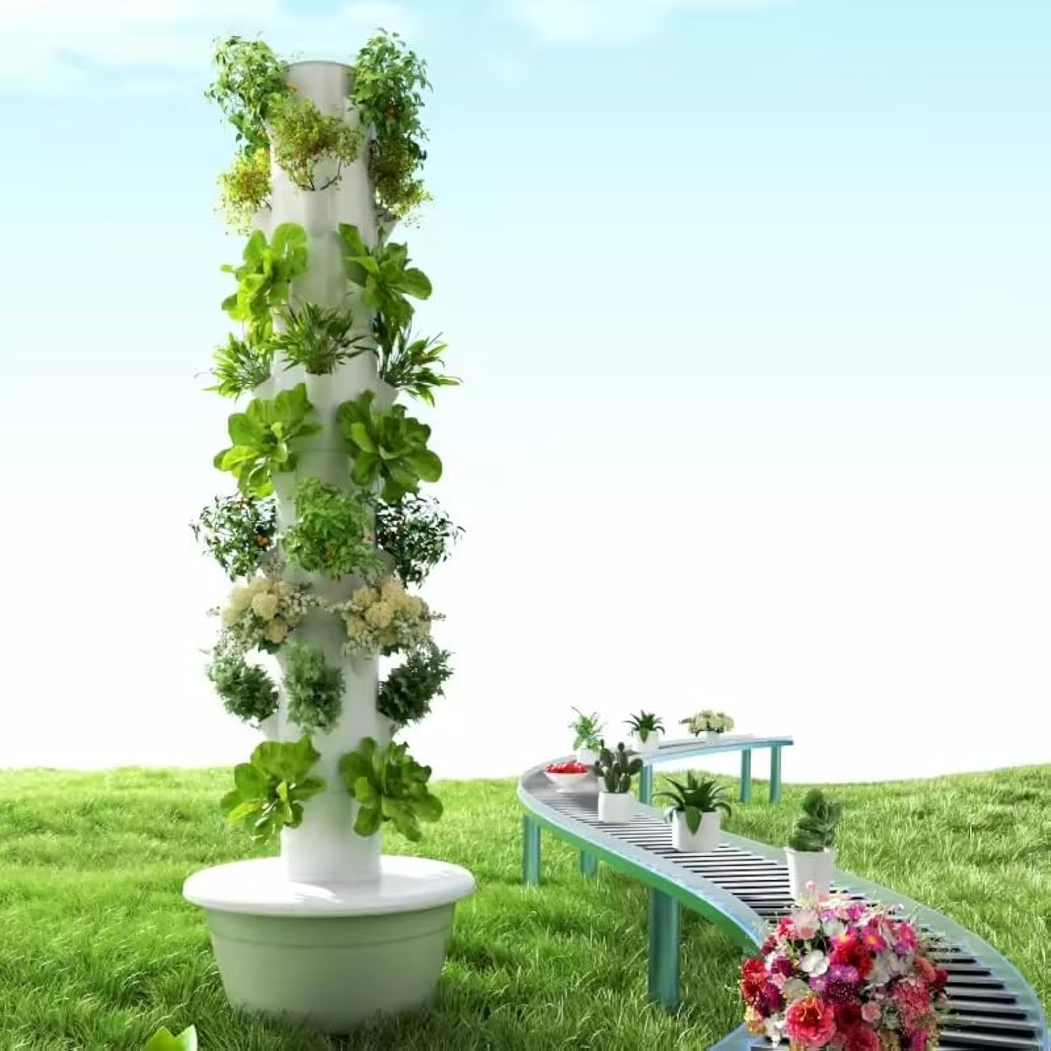 Hydroponic Grow Pod - หอปลูกพืชไฮโดรโปนิกส์แนวตั้งแบบแอโรโปนิกส์ สำหรับผลไม้และผัก 9 ชั้น 36 กระถาง