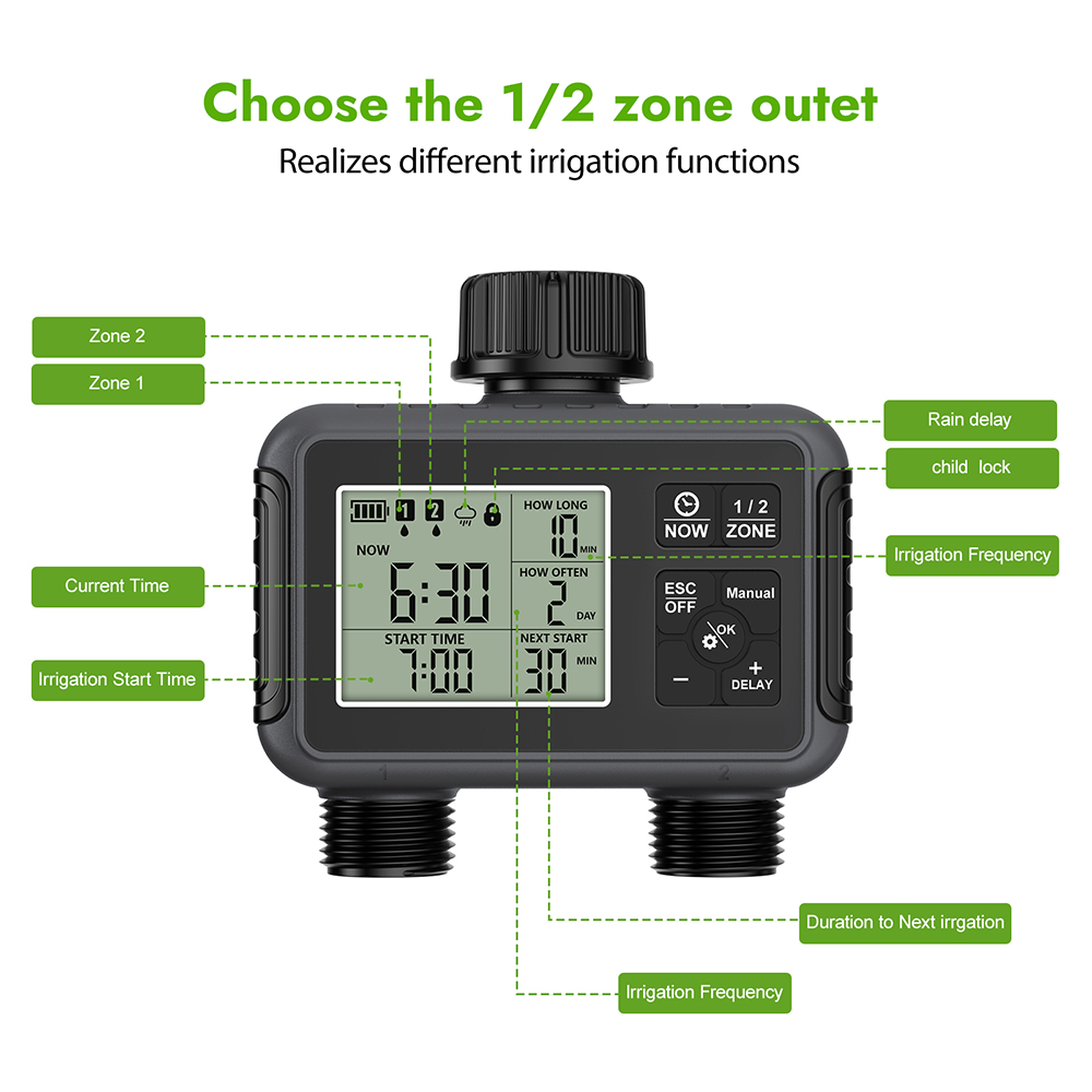 จอแสดงผล LCD แบบสองโซนอิสระ ตั - Smart Garden Water Timer บทวิจารณ์และราคา